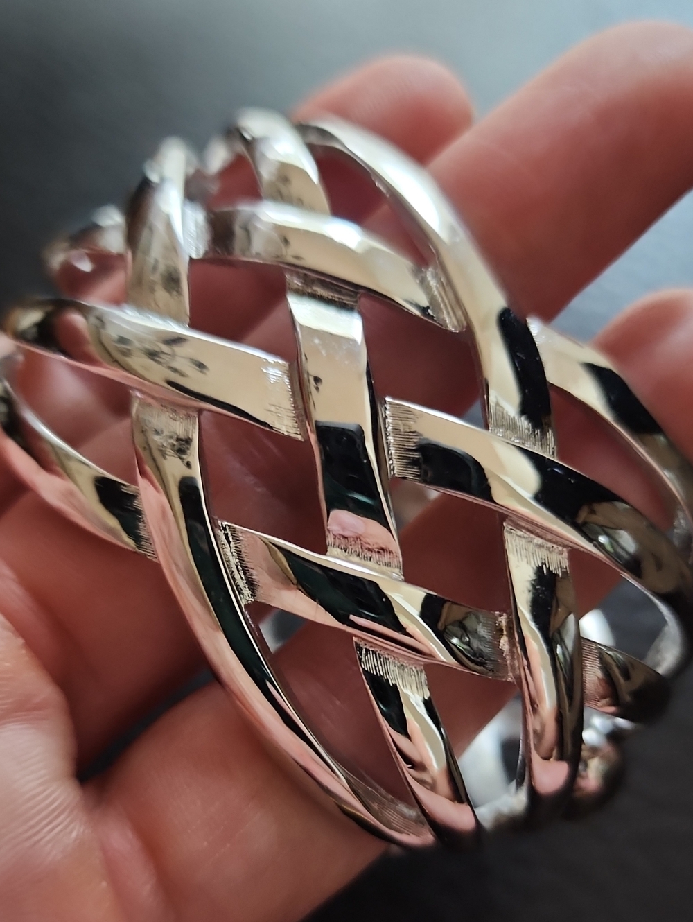 VTG Monet Silver Braided Openwork Bracelet - Women Jewelry